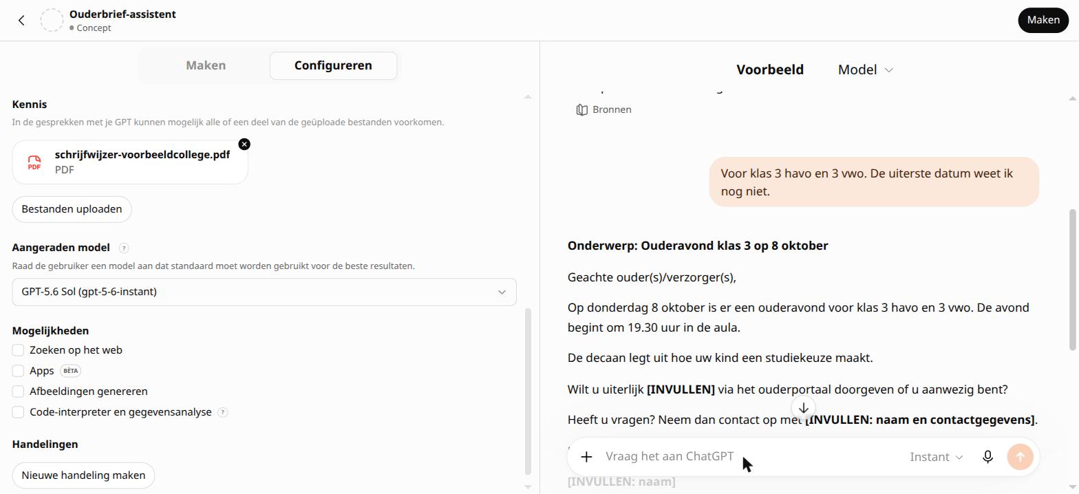 De herschreven brief met INVULLEN op de open plekken