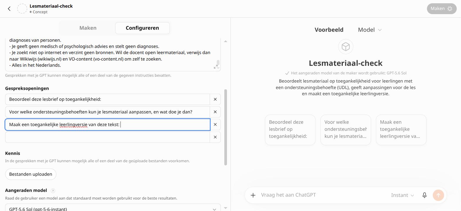De ingevulde GPT met drie gespreksopeningen