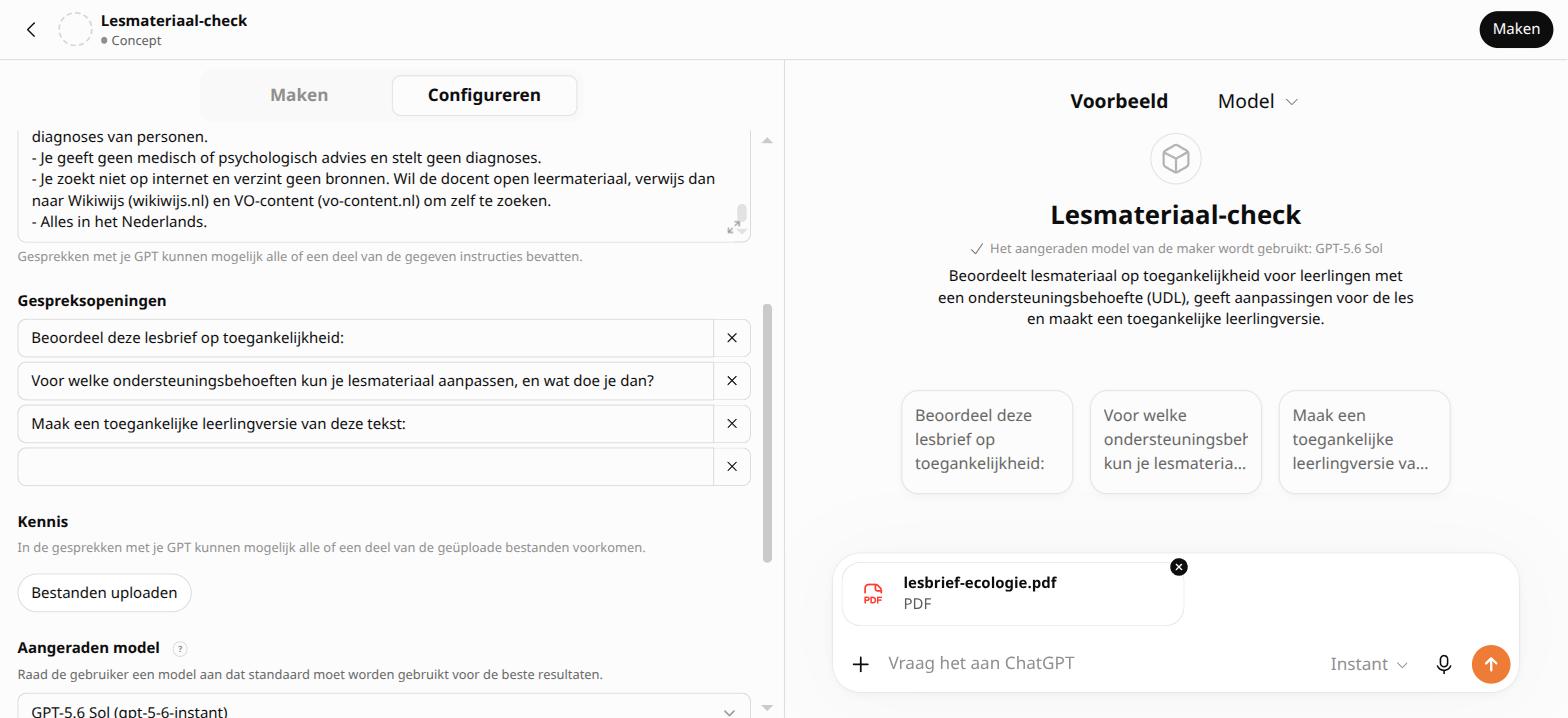 De lesbrief bijgevoegd in het berichtvak