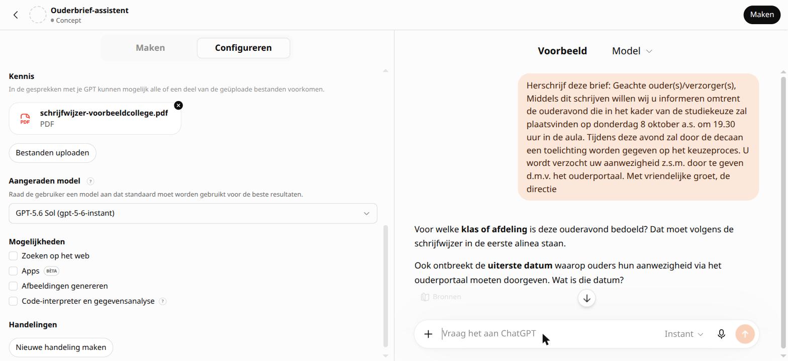 De GPT vraagt eerst voor wie de brief is