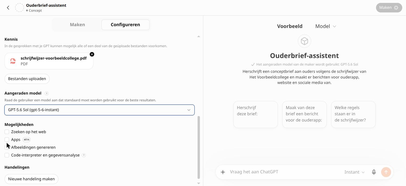 Kennis, aangeraden model en mogelijkheden