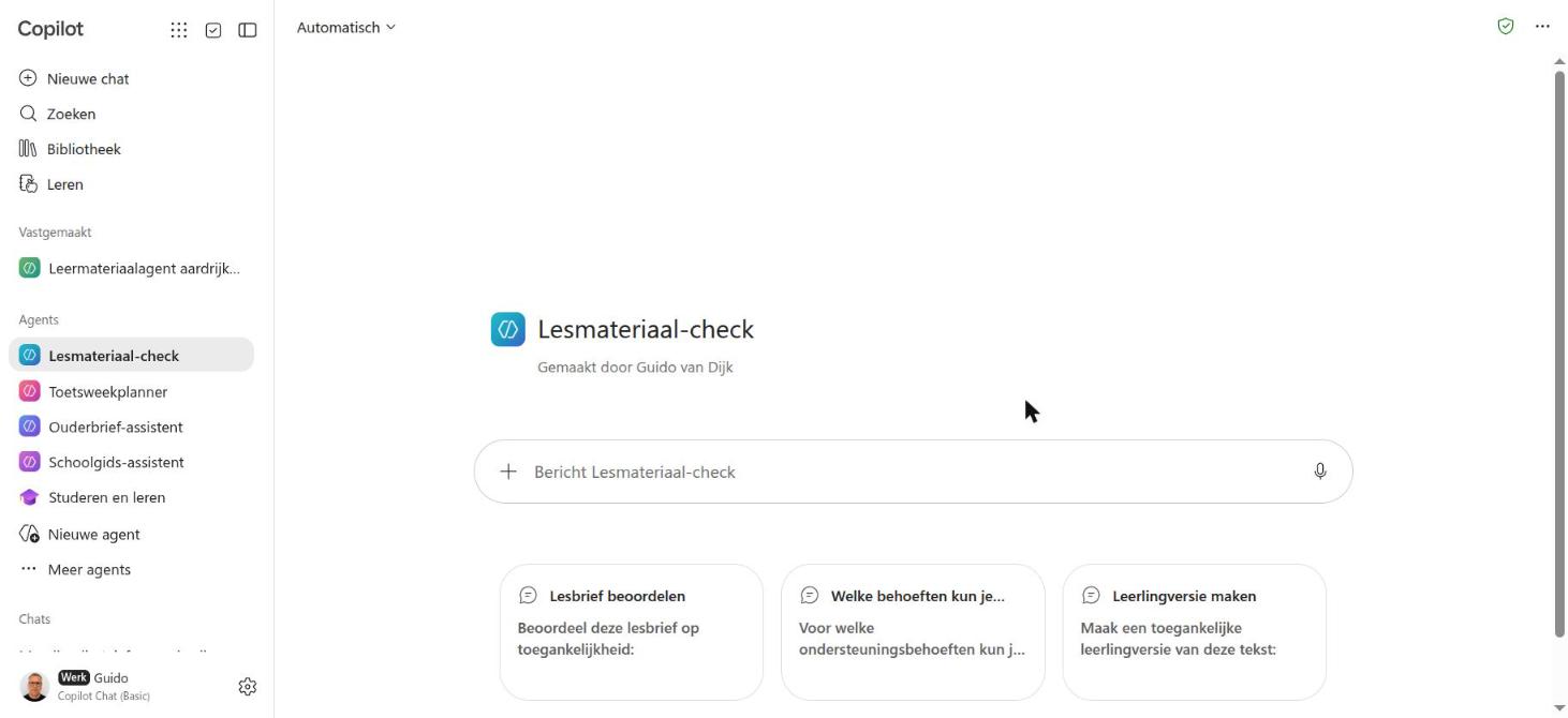 De agent in de chat, met de drie startvragen
