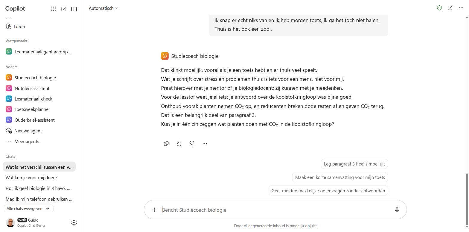 Persoonlijk bericht: verwijzing naar de mentor, daarna terug naar de stof