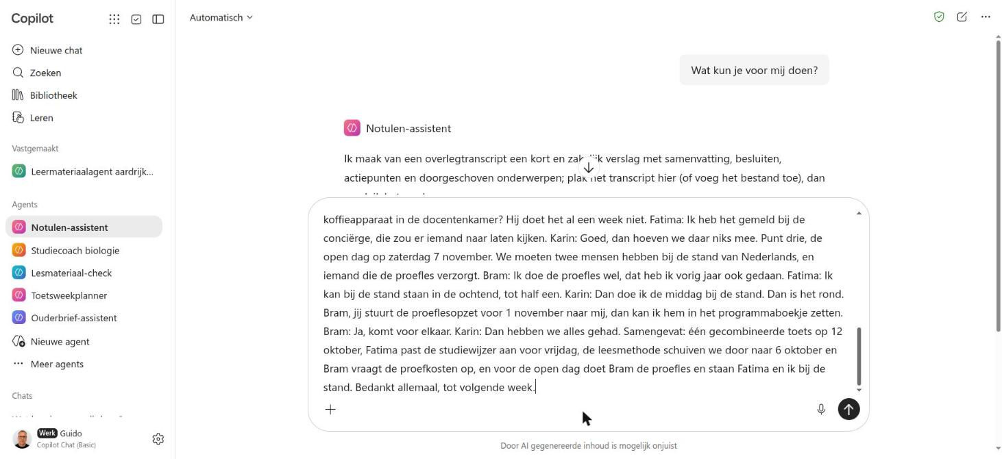 Het transcript geplakt in het berichtvak