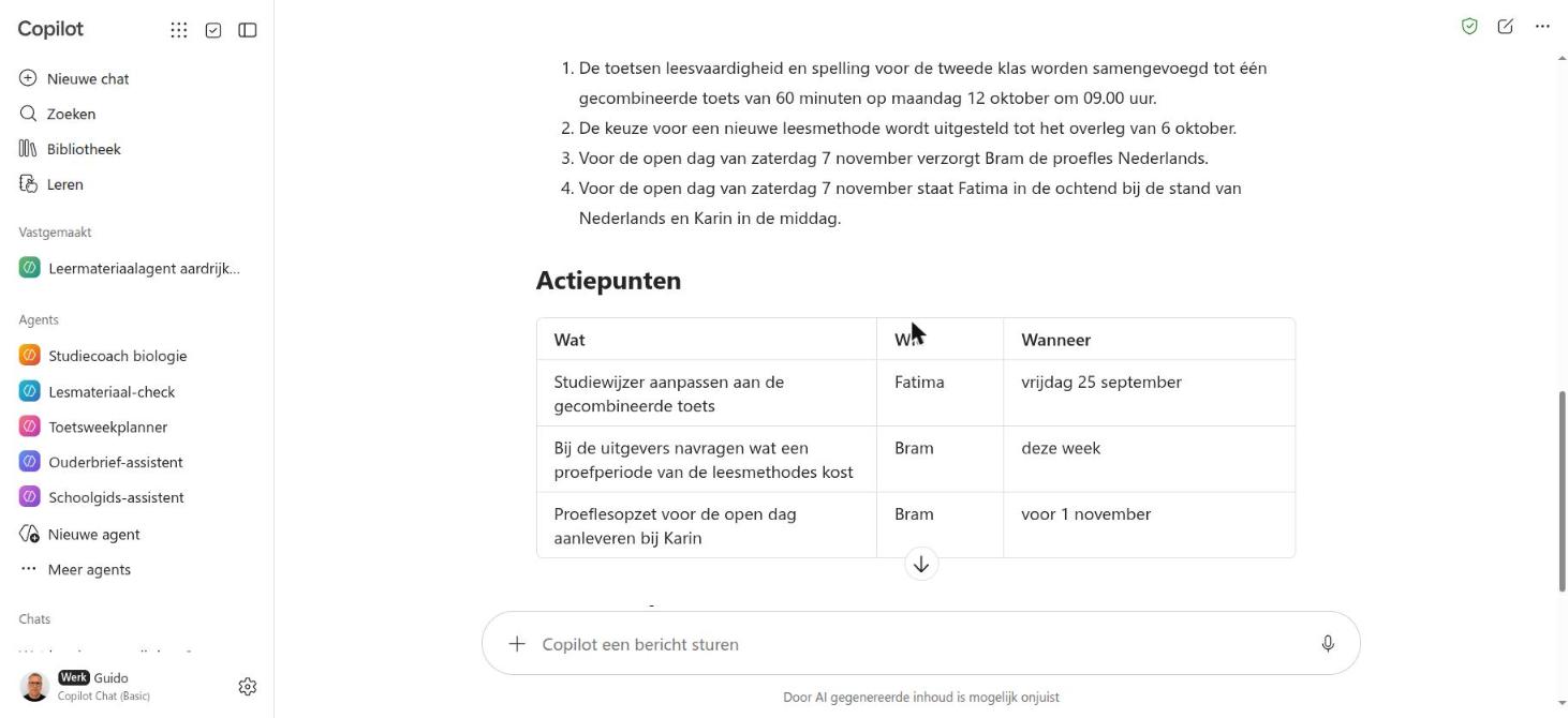 Besluiten en de tabel met actiepunten