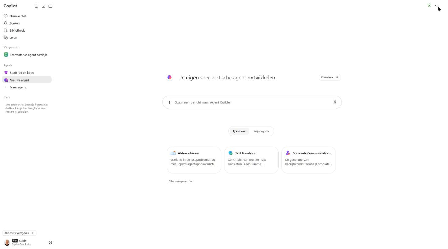 De Agent Builder: beschrijven, sjablonen, mijn agents