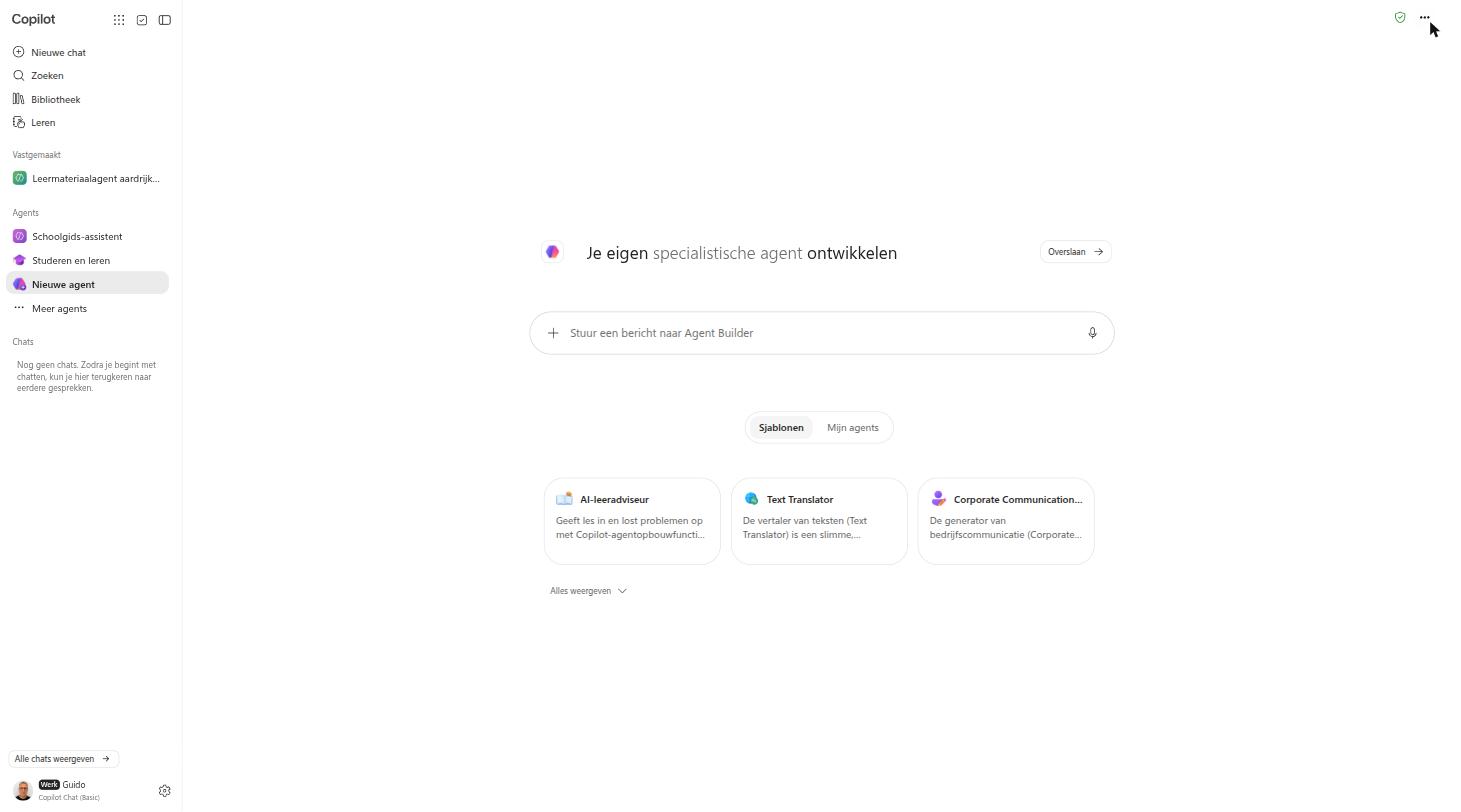 De Schoolgids-assistent in het menu Agents