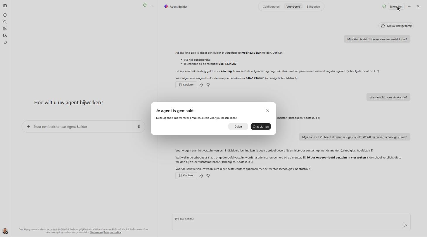 De agent is gemaakt, privé