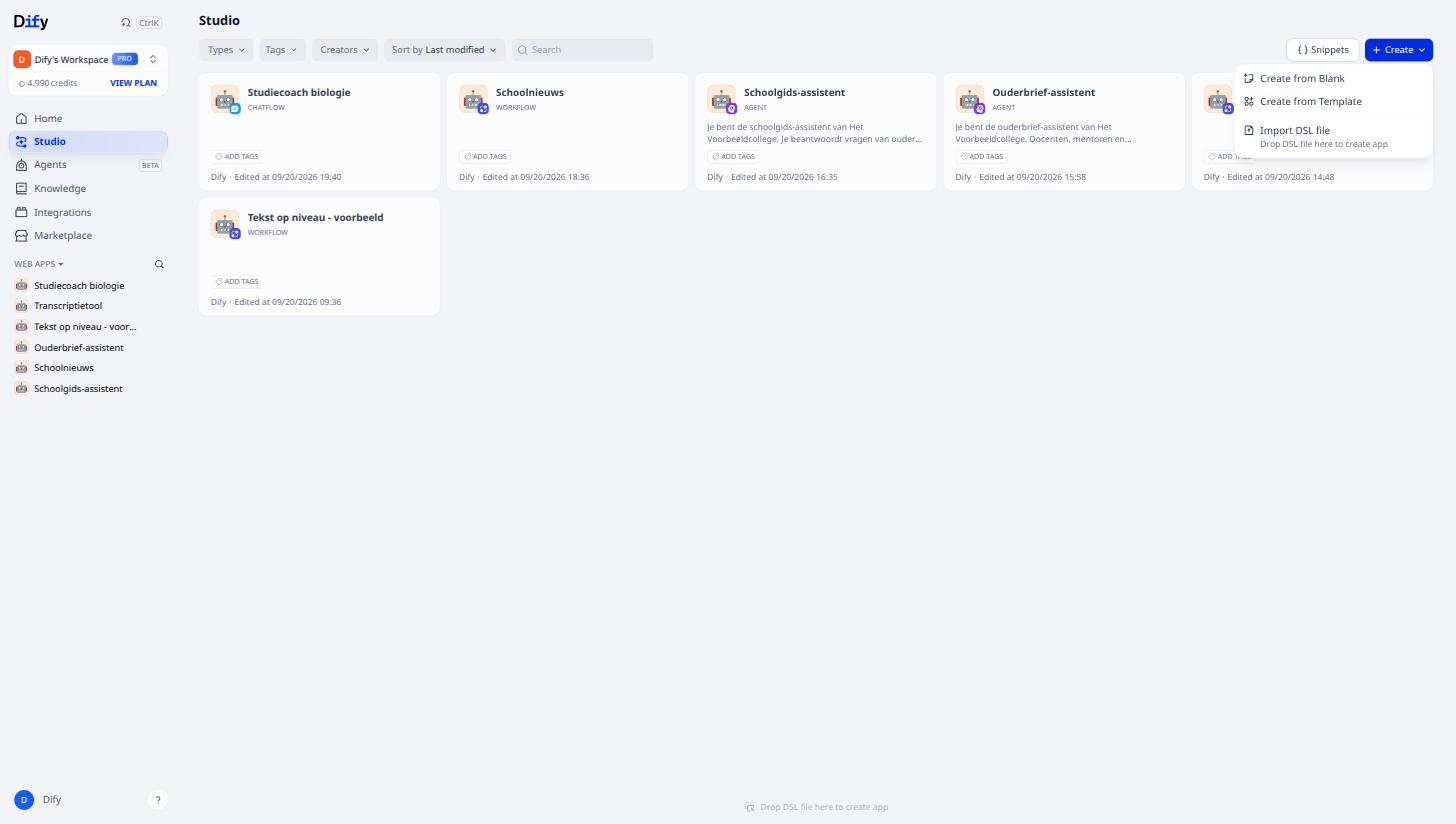 The Create menu