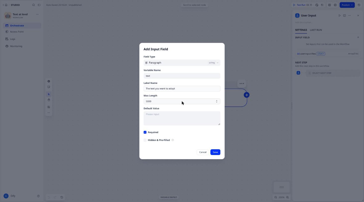 Field text, type Paragraph