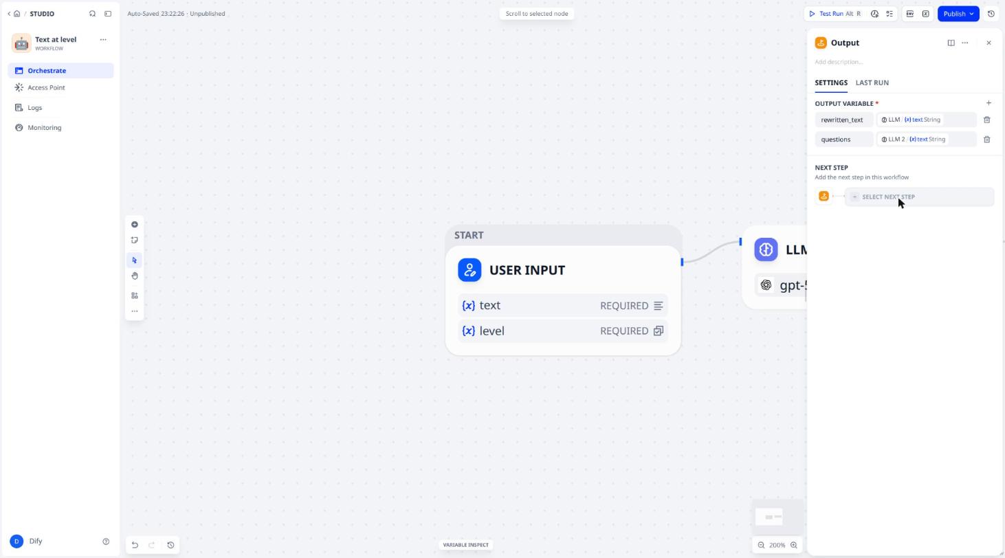 The Output node with two variables