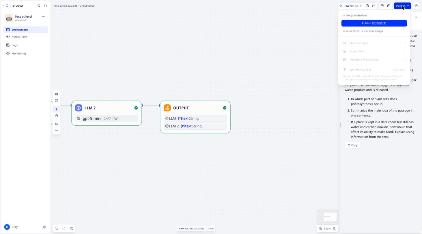 The Publish menu, not yet published