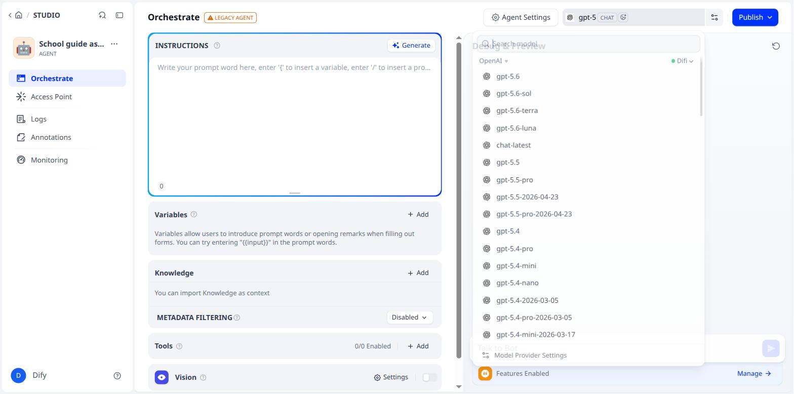 The model picker