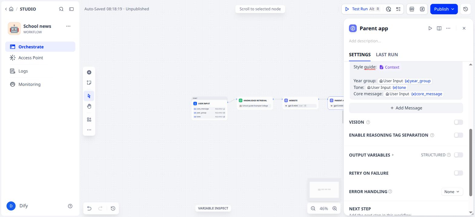 The Parent app block is finished