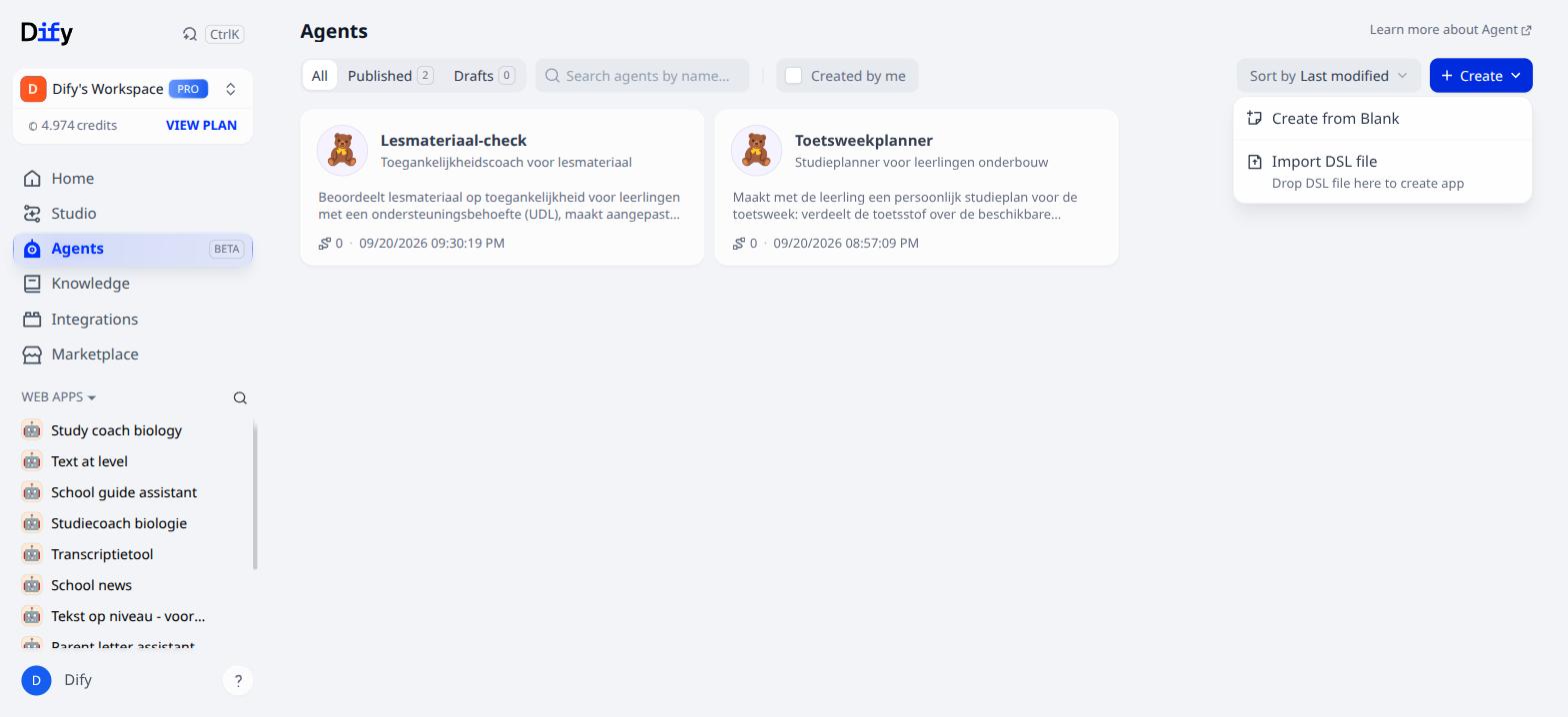 The menu under Create