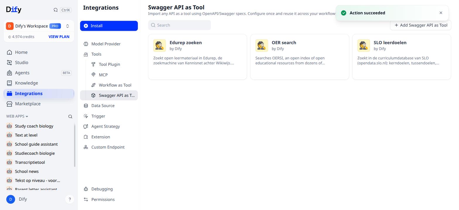 The custom tool is in the Swagger API list