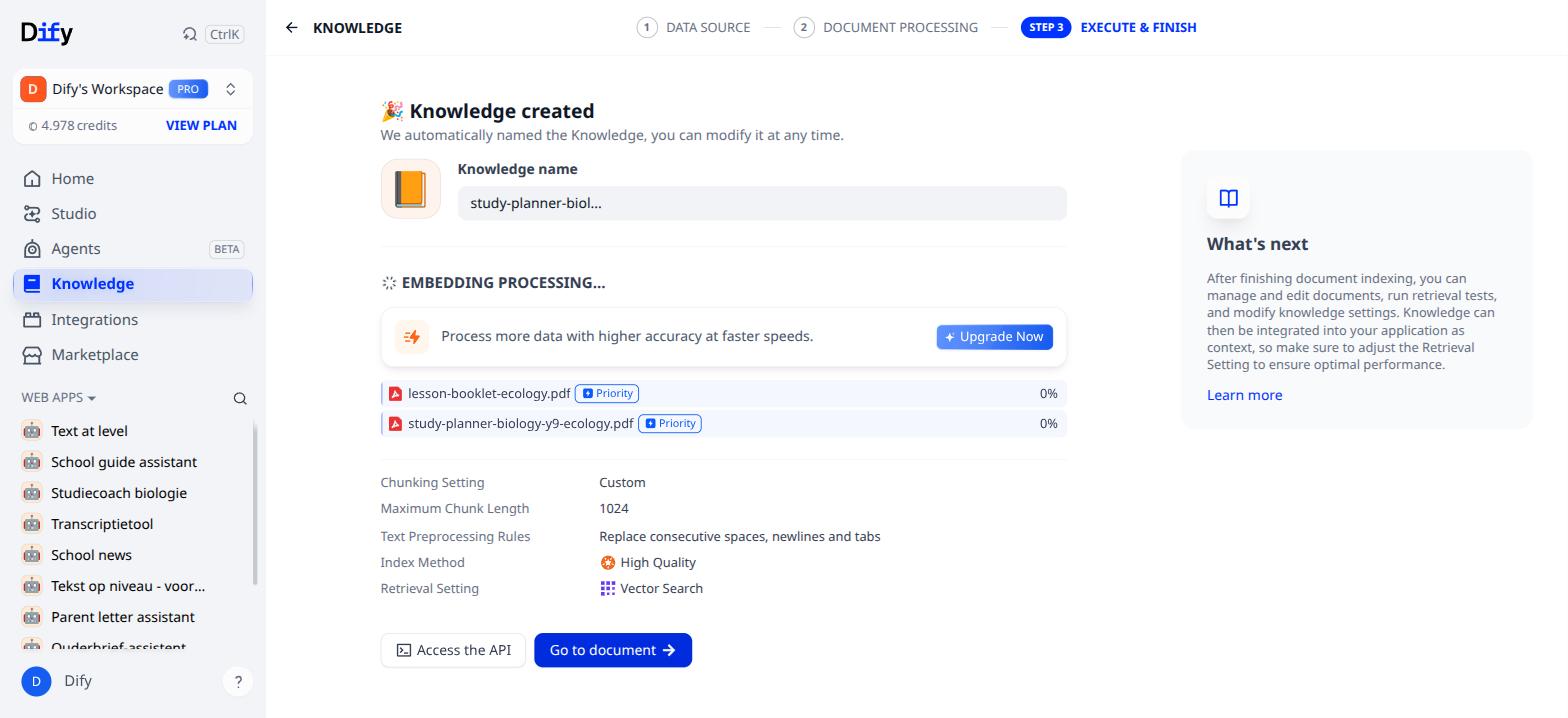 Knowledge base created, embedding in progress