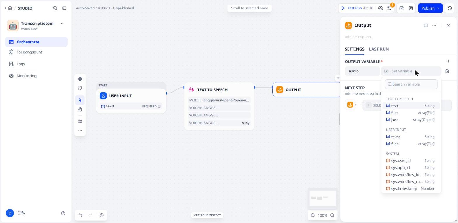 The Output node with the audio file