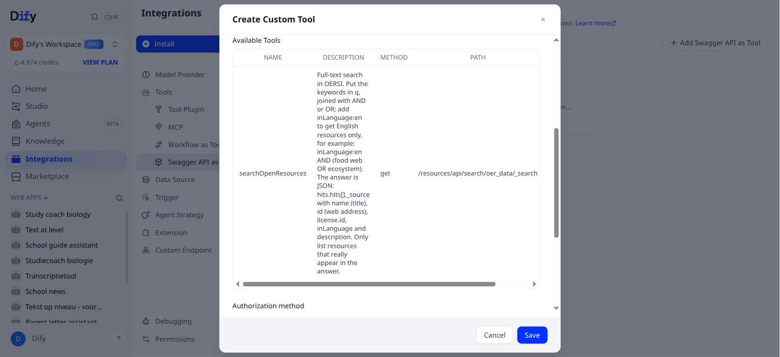 The tool recognised: searchOpenResources, get