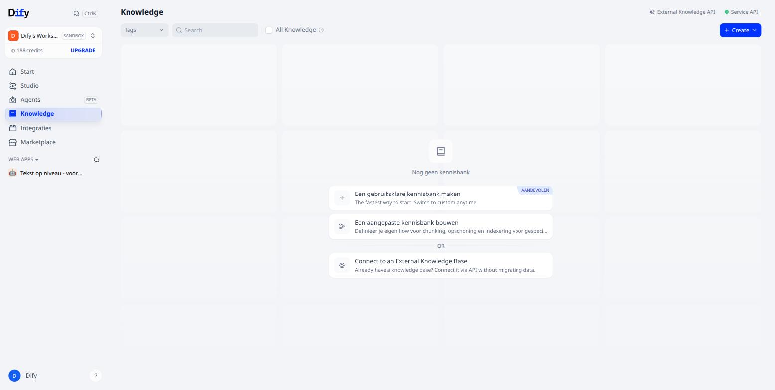 The Knowledge page, still empty