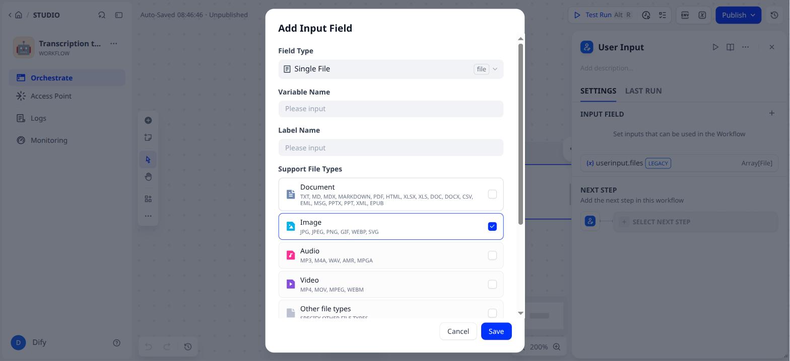 Single File: choosing file types
