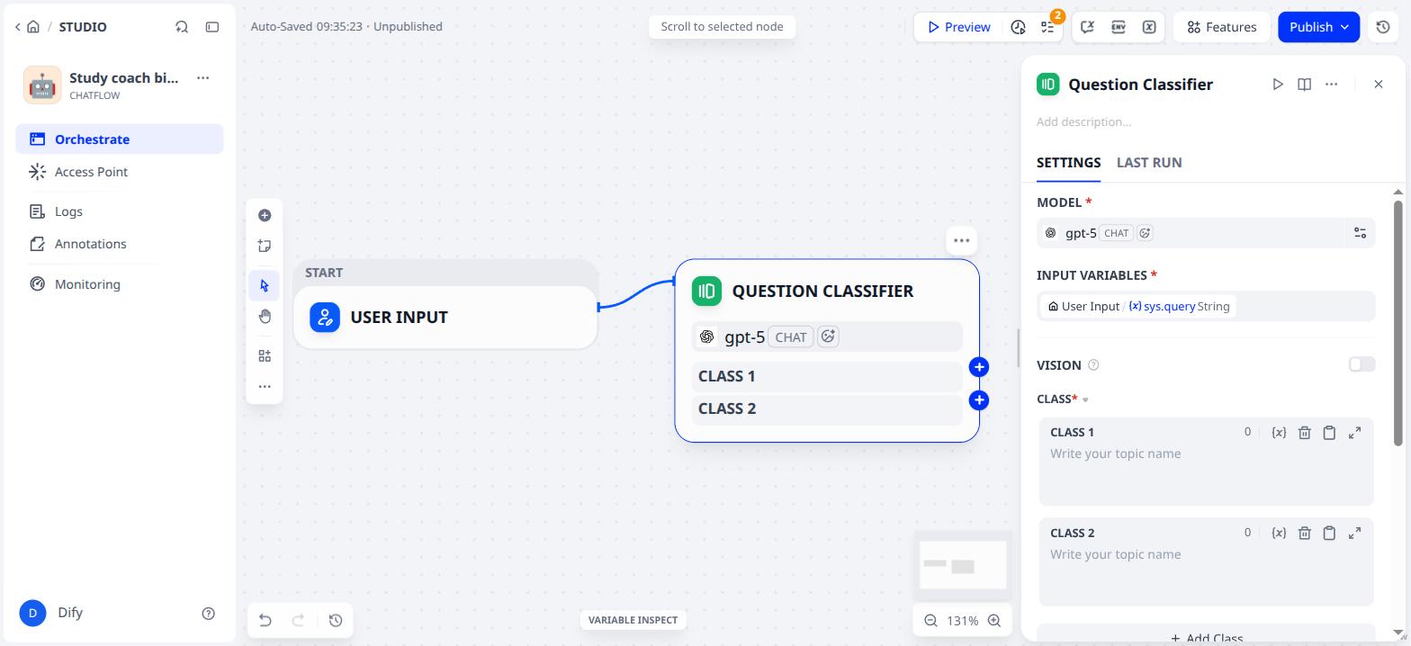 The classifier block, with two empty classes