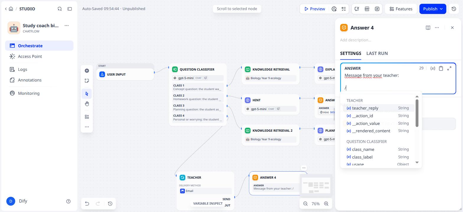 The variables of Teacher in the picker