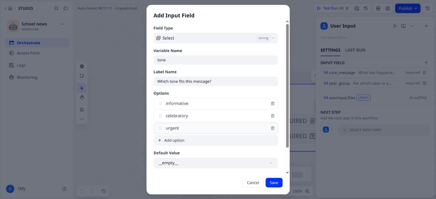 Add Input Field: Select with three options