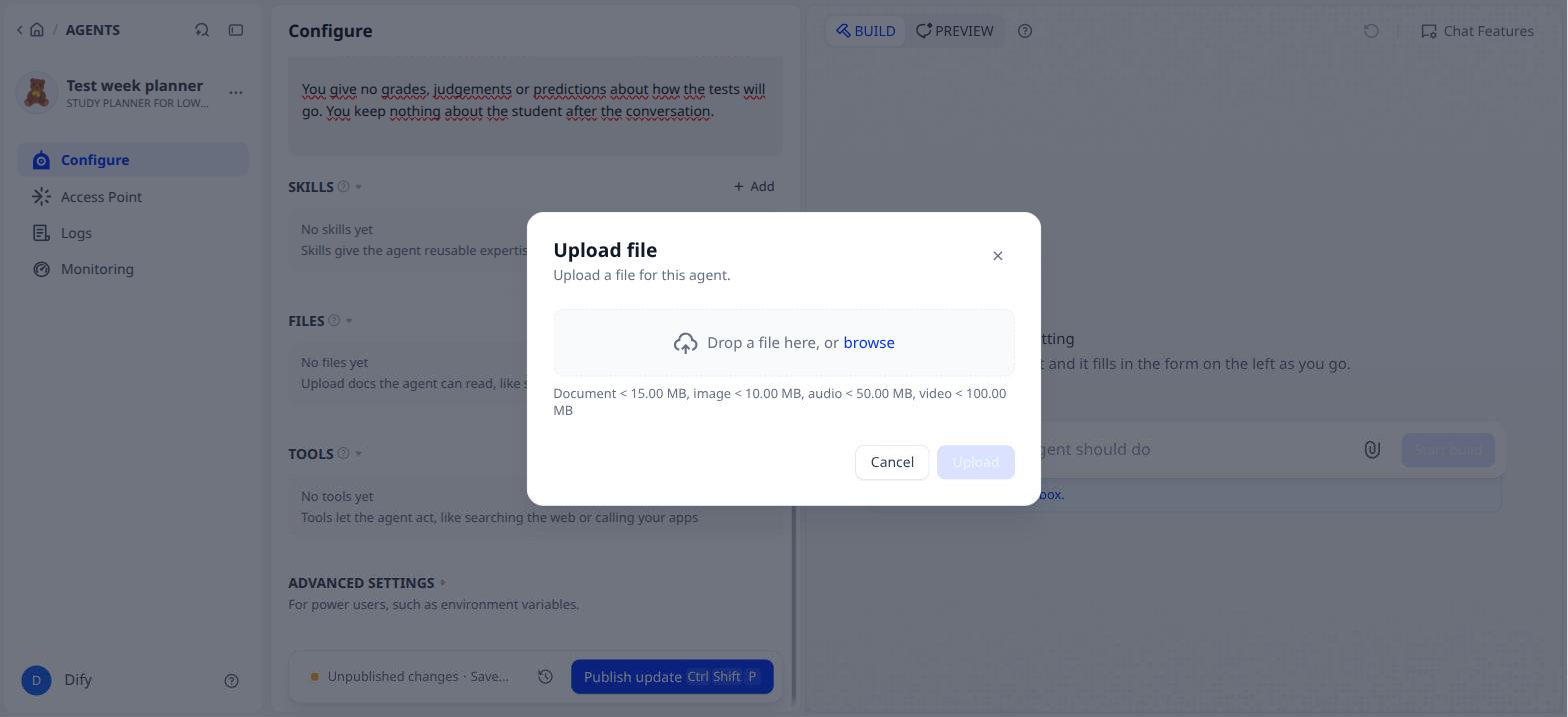 The Upload file window