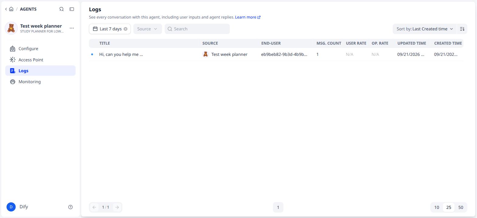 Logs with the conversation from the webapp