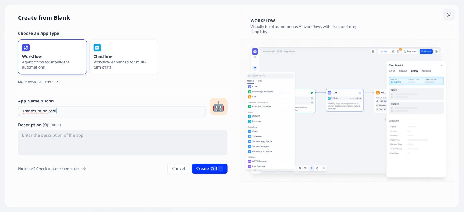 Workflow chosen, name filled in