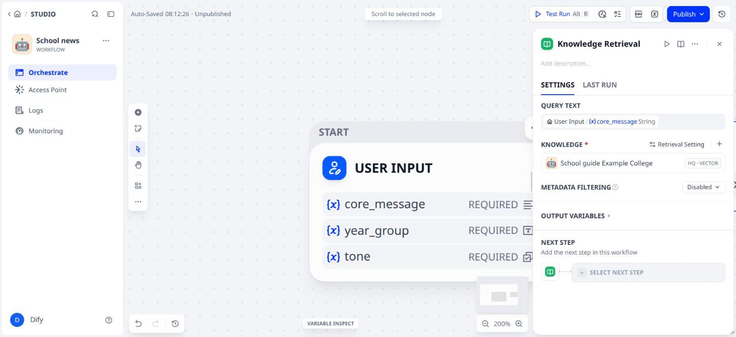 The knowledge base is attached, the query is the core message