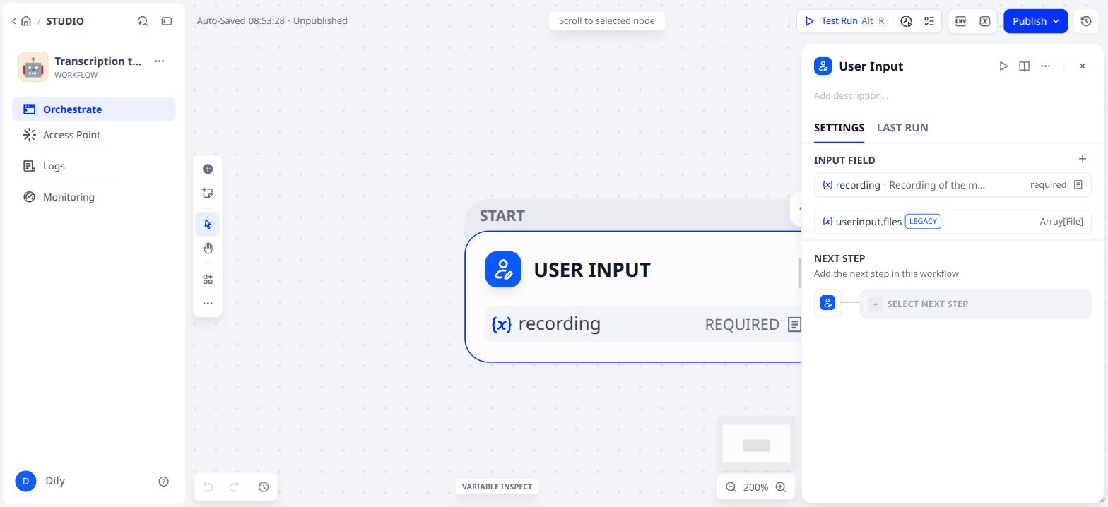 The input field is in the node