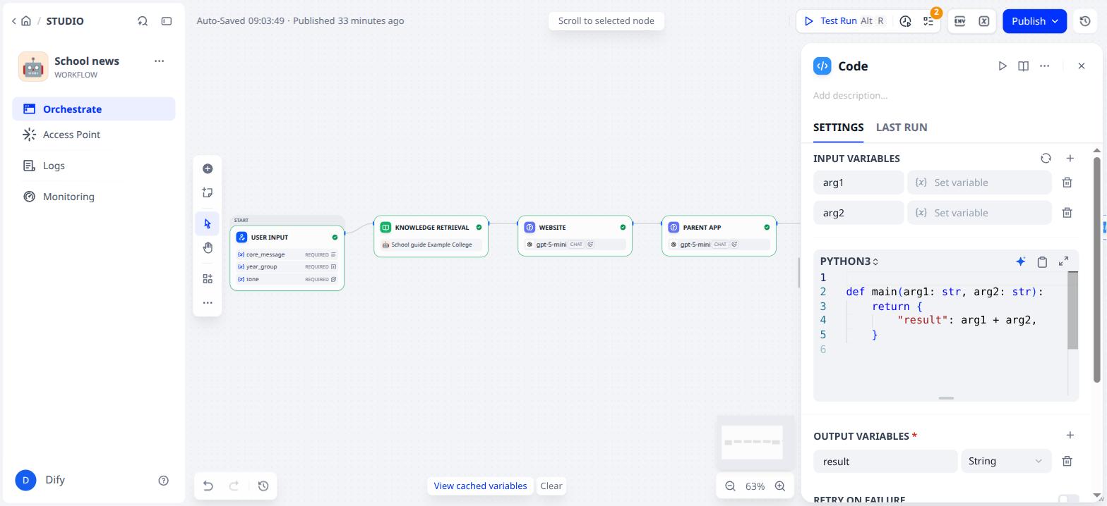 The Code block with sample code