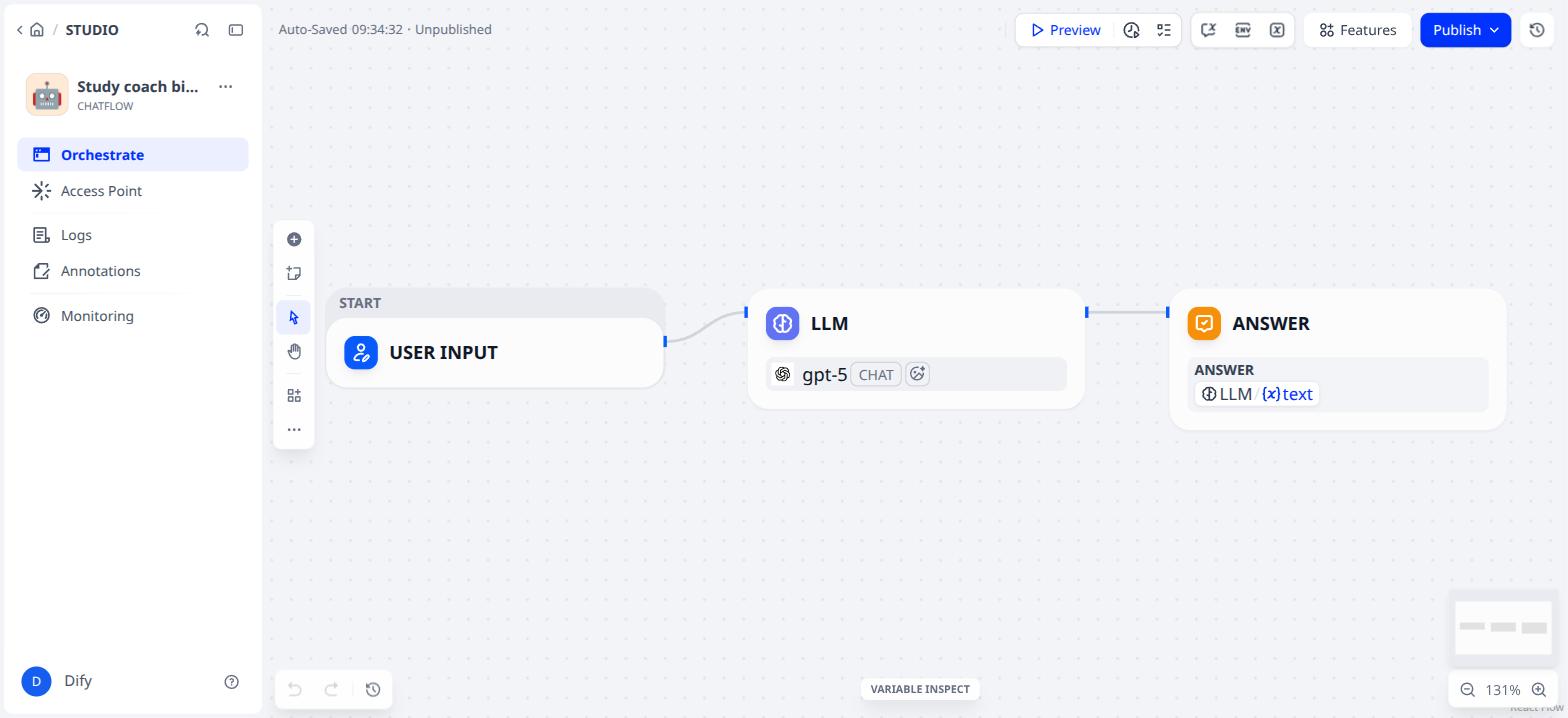 The default flow of a new Chatflow