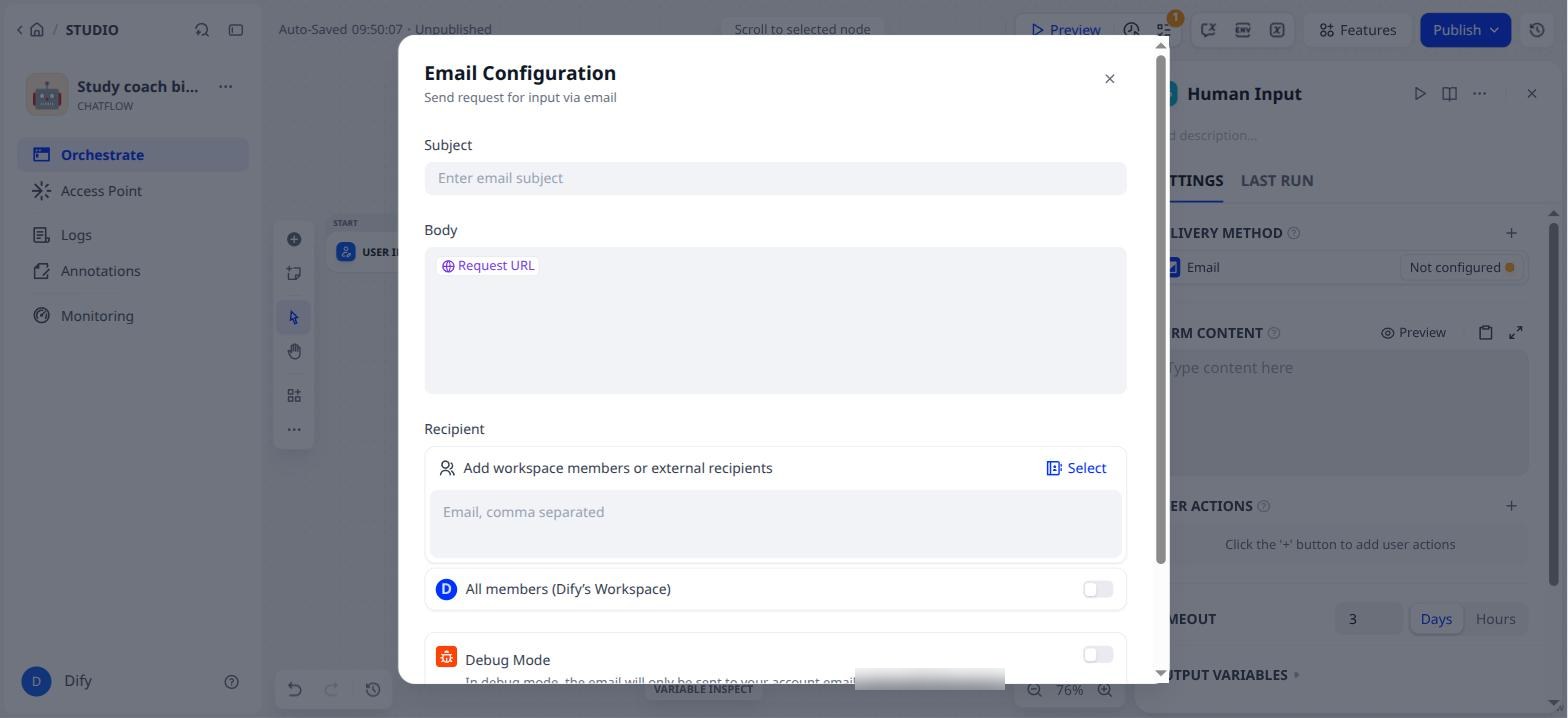 The empty email configuration