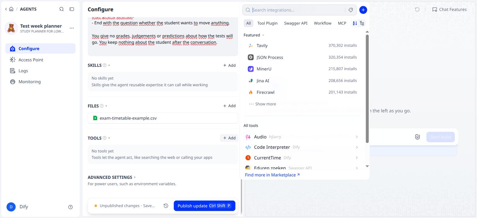 The tool list