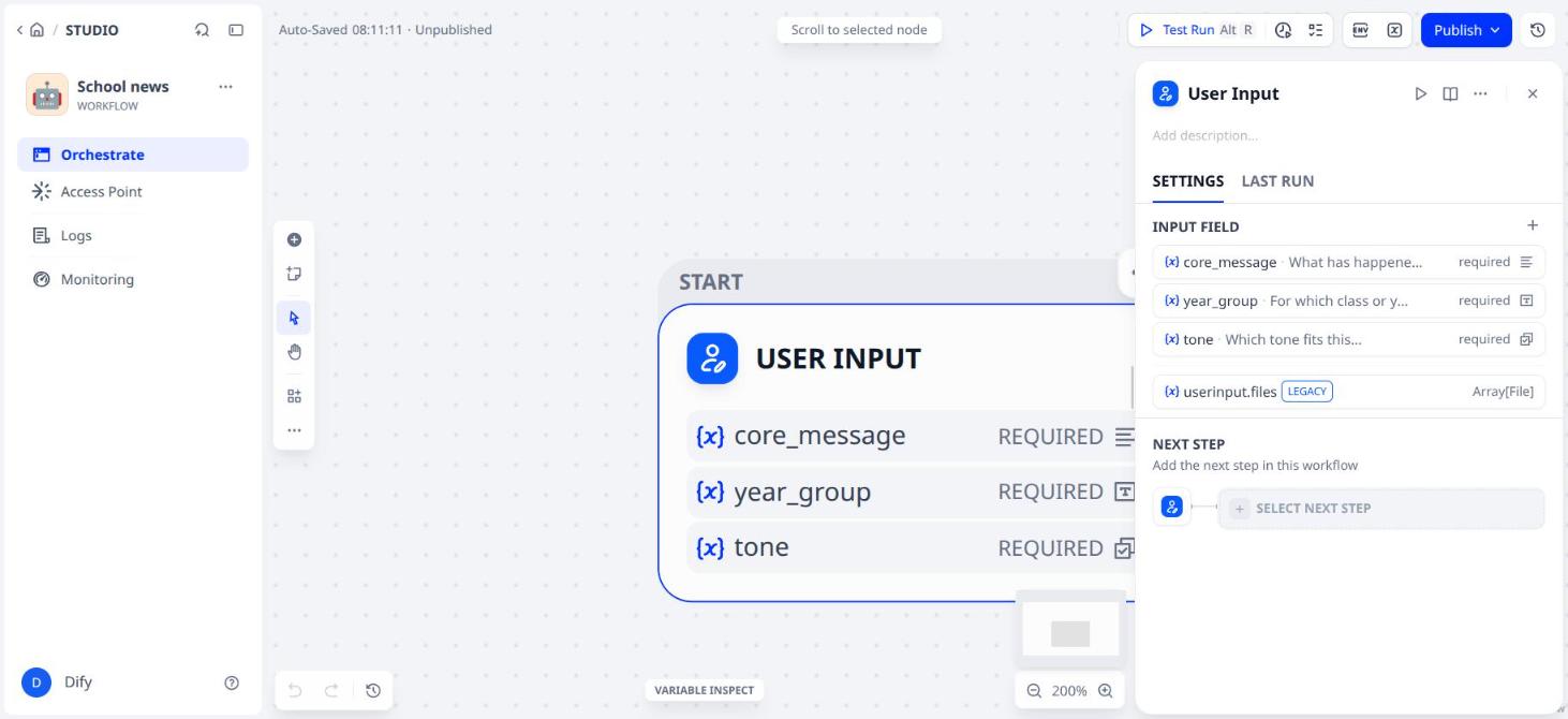 The three fields are in User Input