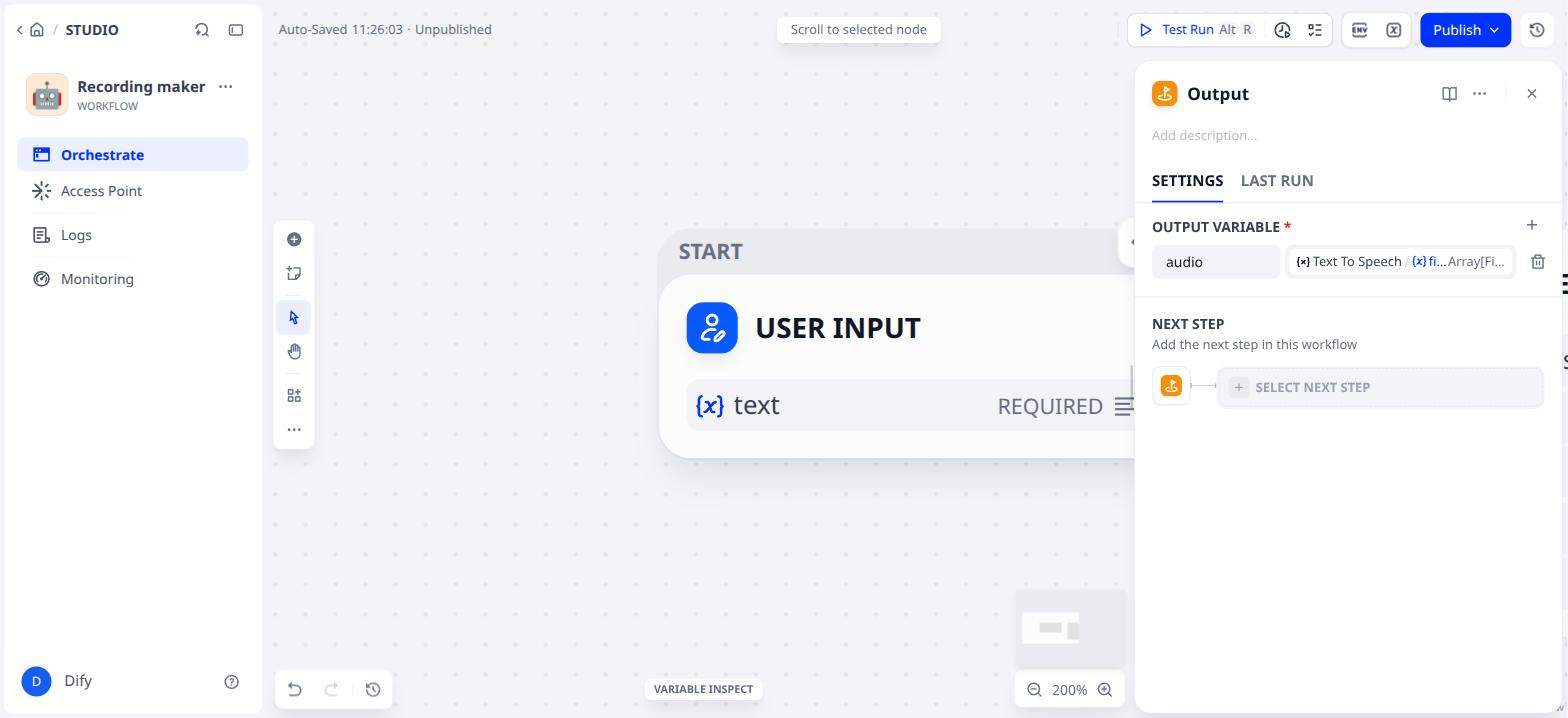 The Output node with the audio file