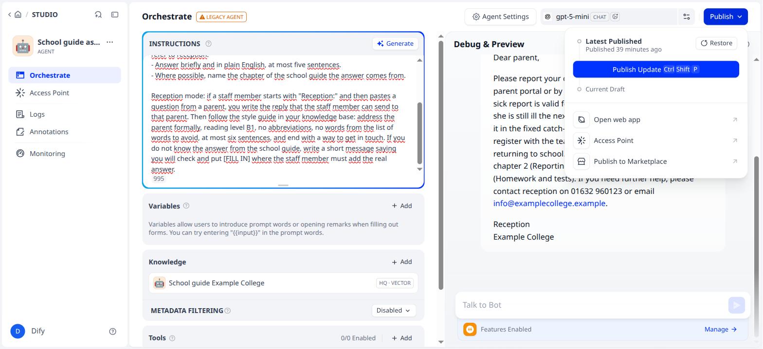 Publish Update in the Publish menu