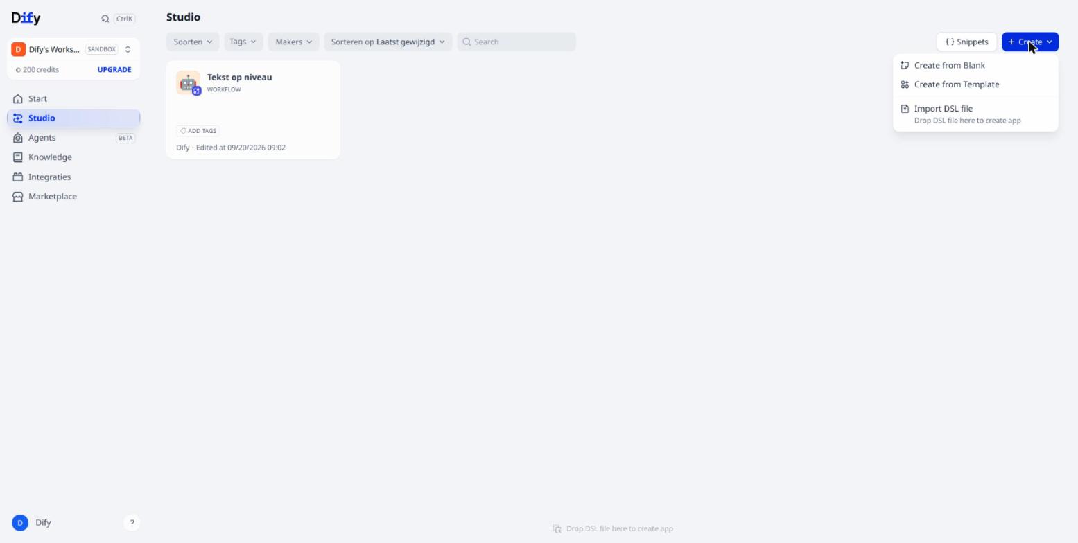 Het Create-menu