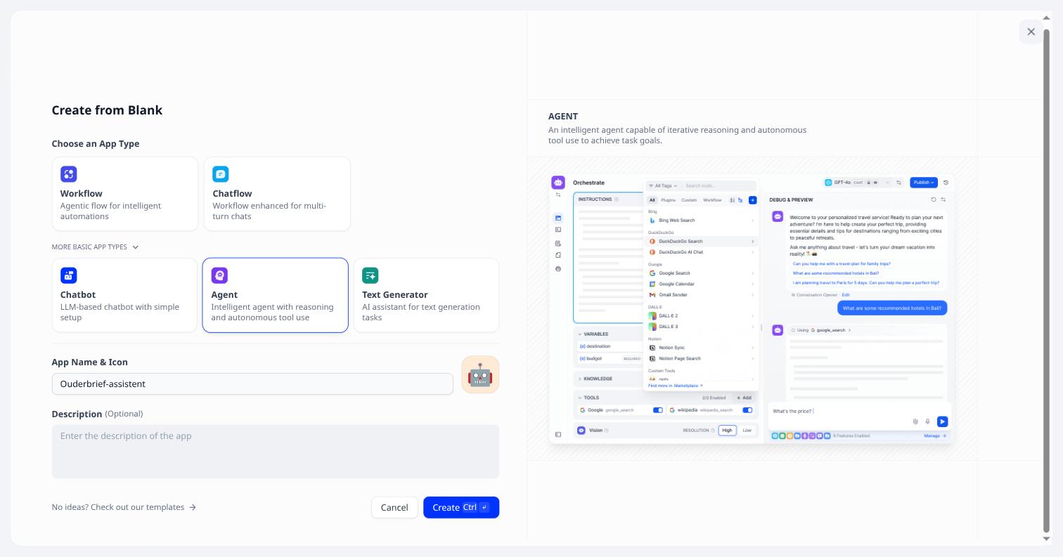 Create from Blank met de kaart Agent gekozen