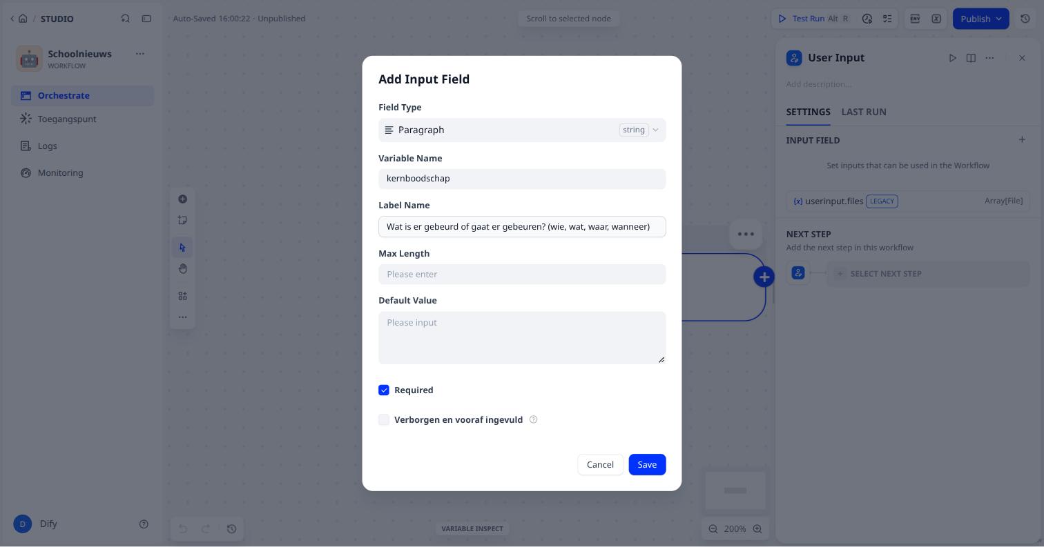 Add Input Field: Paragraph, kernboodschap