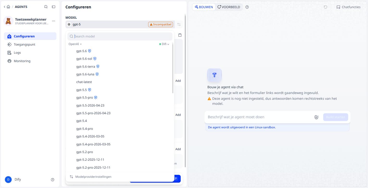 Het modelmenu met de OpenAI-modellen