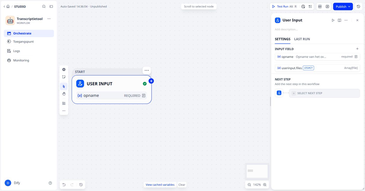 Het invoerveld staat in de node