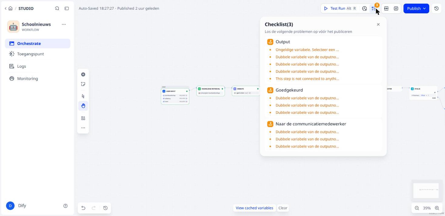 De checklist: de oude Output is nergens aan verbonden
