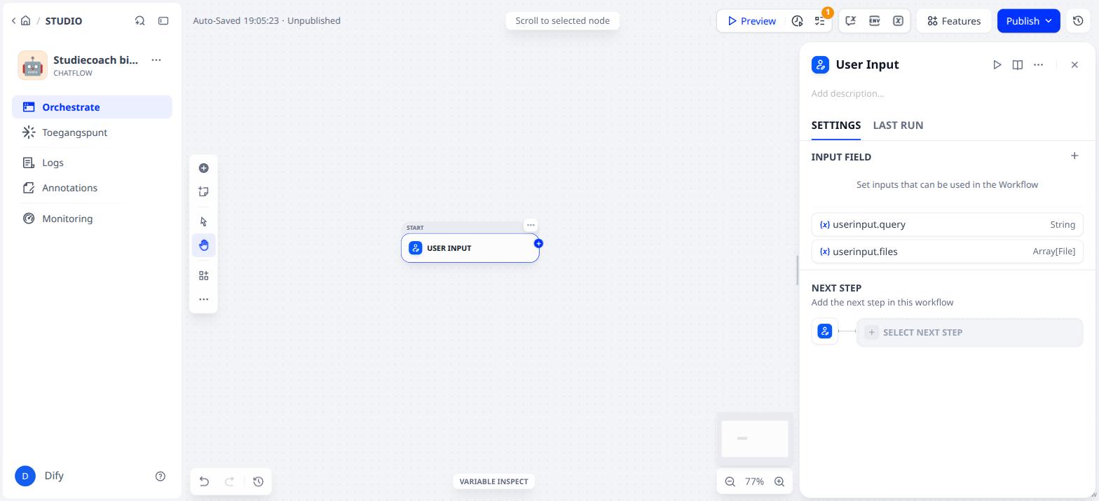 Alleen User Input over; de invoer is sys.query, de vraag van de leerling
