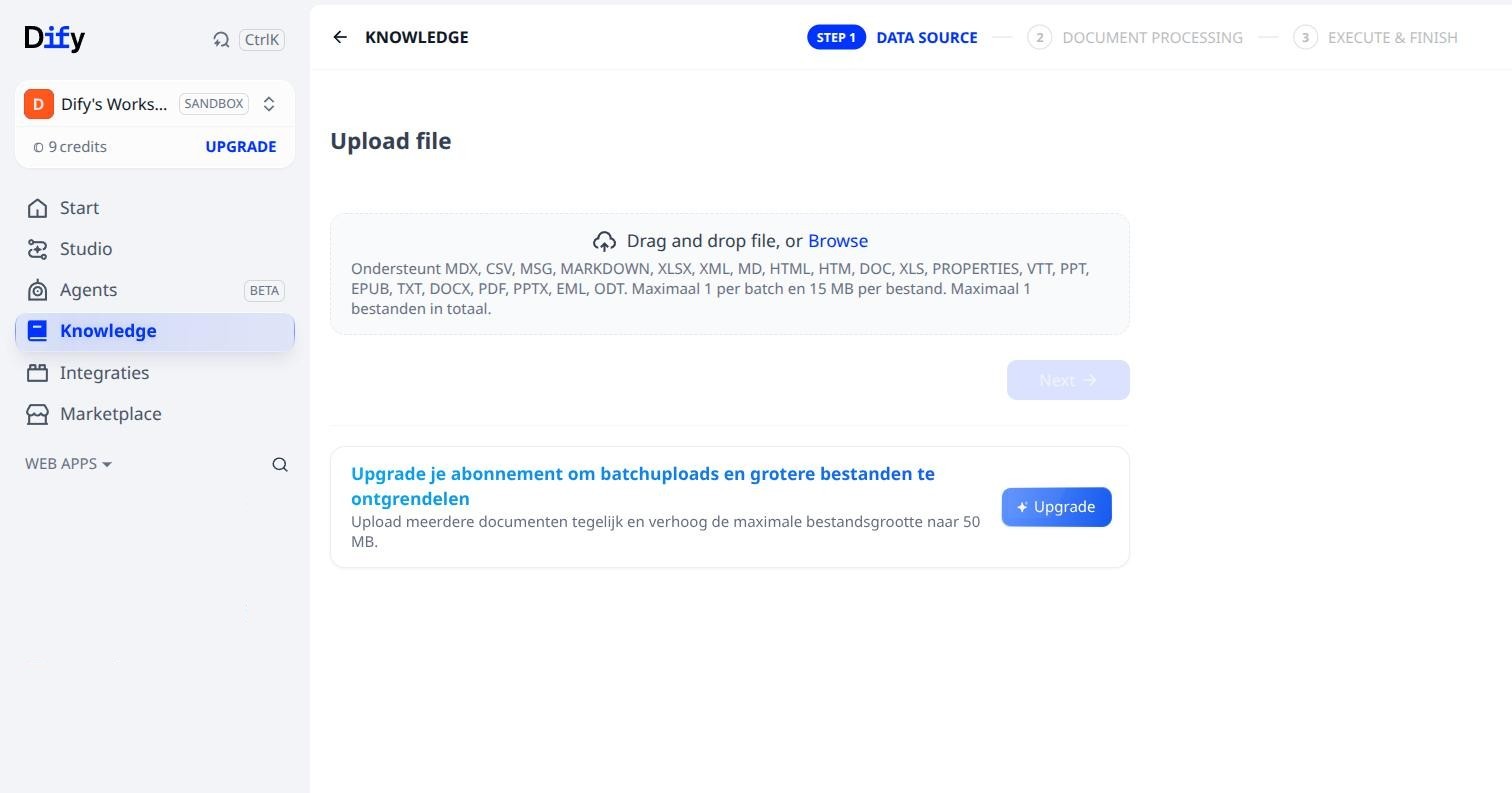 Add file: één bestand per keer in de sandbox