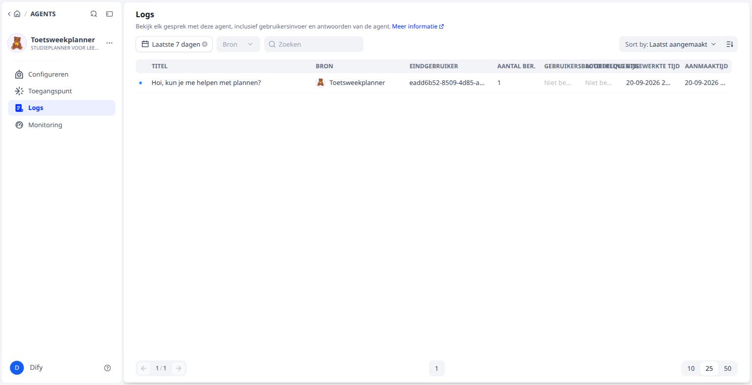 Logs met het gesprek uit de webapp
