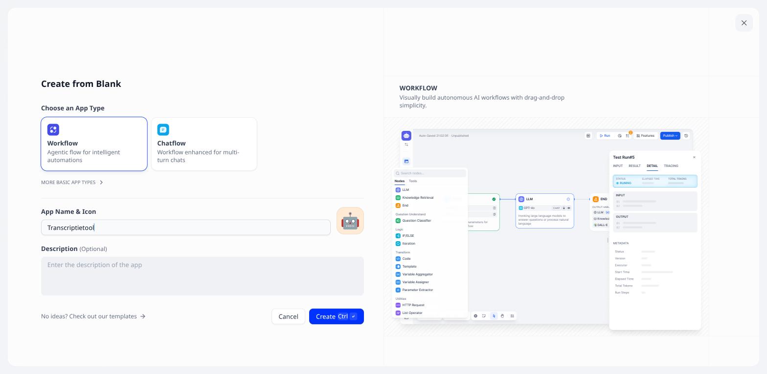 Workflow gekozen, naam ingevuld